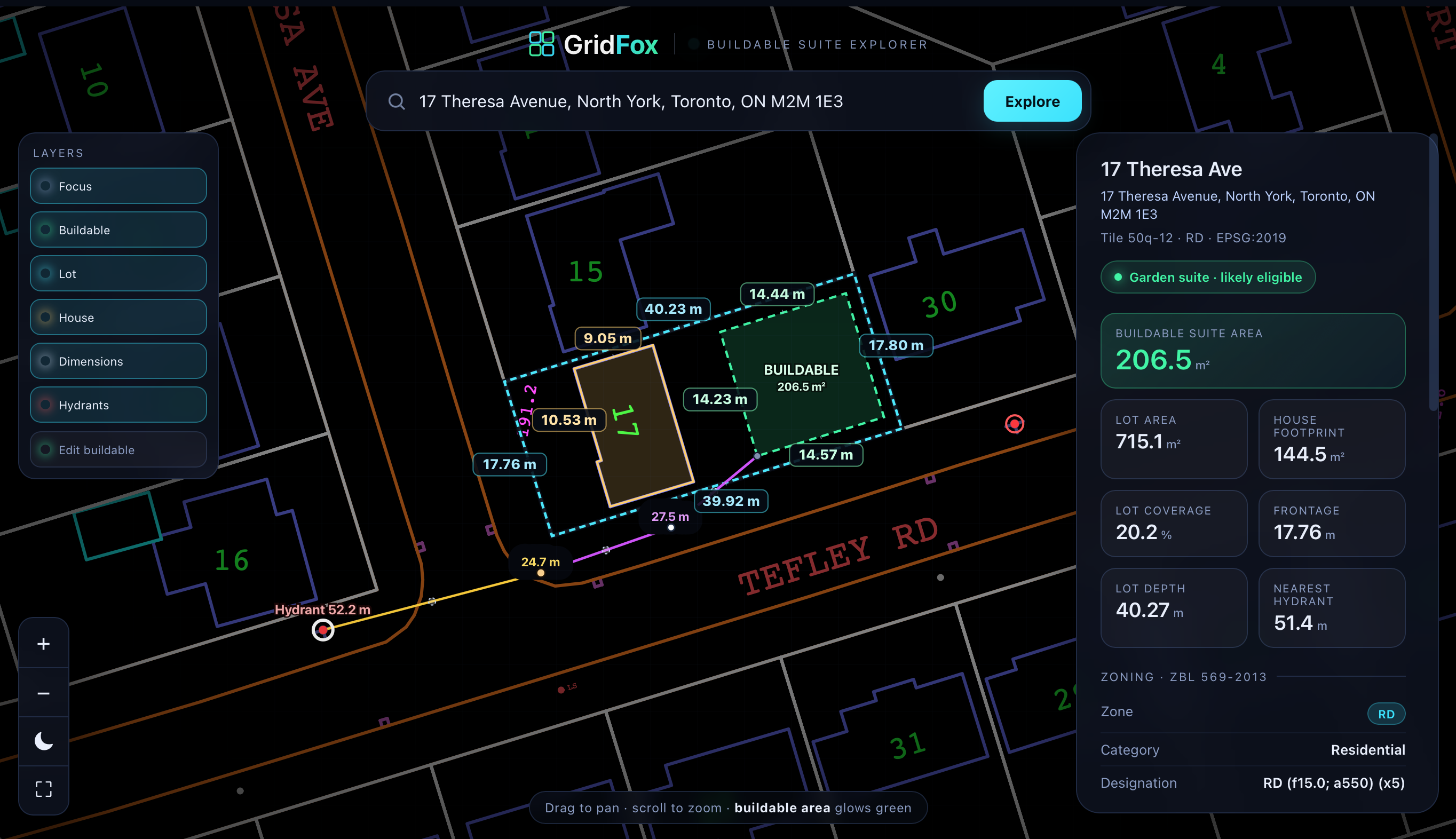 GridFox app — buildable feasibility for a Toronto property